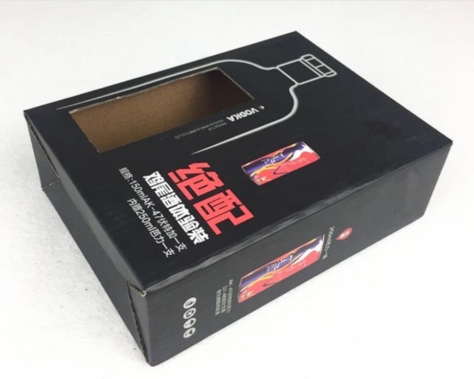 Customized Rigid black folding corrugated cardboard box with window for liquor/